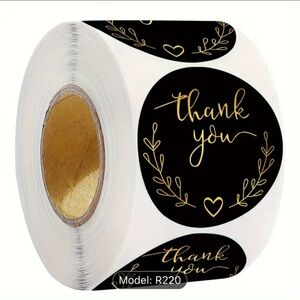 500/roll -Count Black Hot Stamping Thank You Stickers for Decoration, 2.5cm Roll